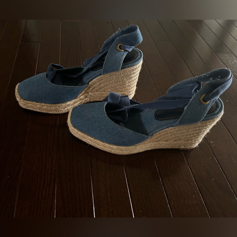 Zara denim wedges with leg tie wrap